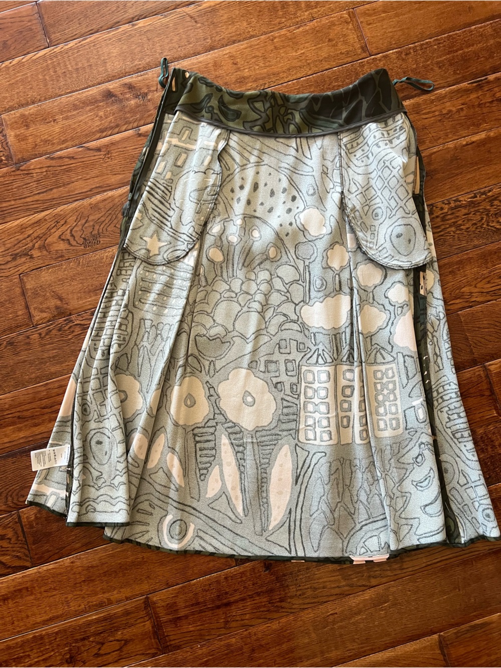 Marimekko Green and Cream Graphic A-Line Skirt - Picture 8 of 16